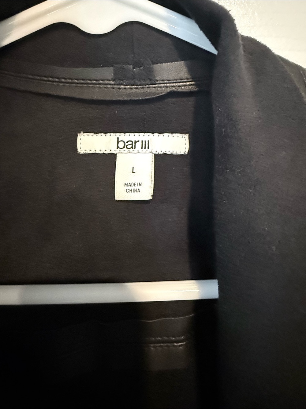 Bar III Black Faux Leather Jacket with Draped Collar - Picture 3 of 4